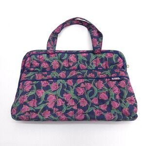 TOTES Travel Amenities Makeup Toiletry Bag Organizer Quilted Navy Pink Floral‎